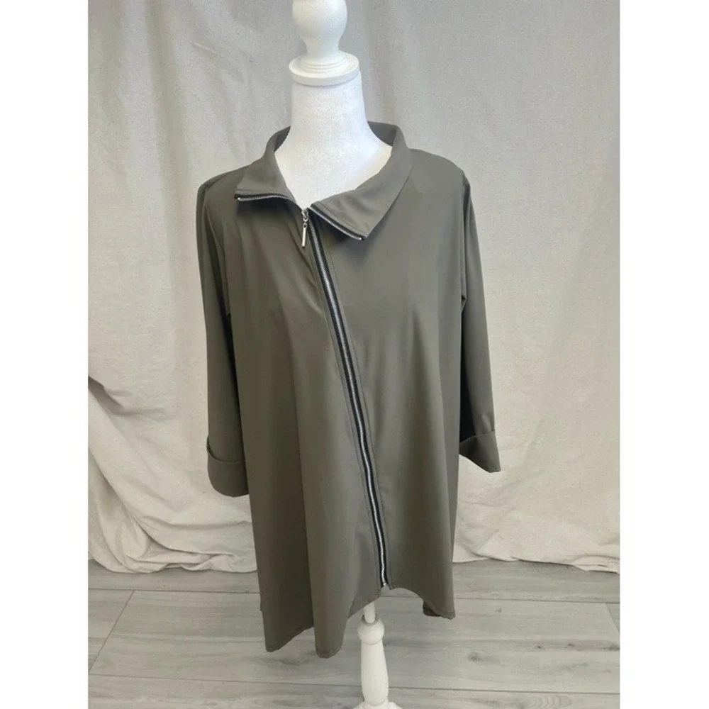Jason by Comfy USA Asymmetric Zip Mock Neck Army Green Techwear Athleisure Sz S